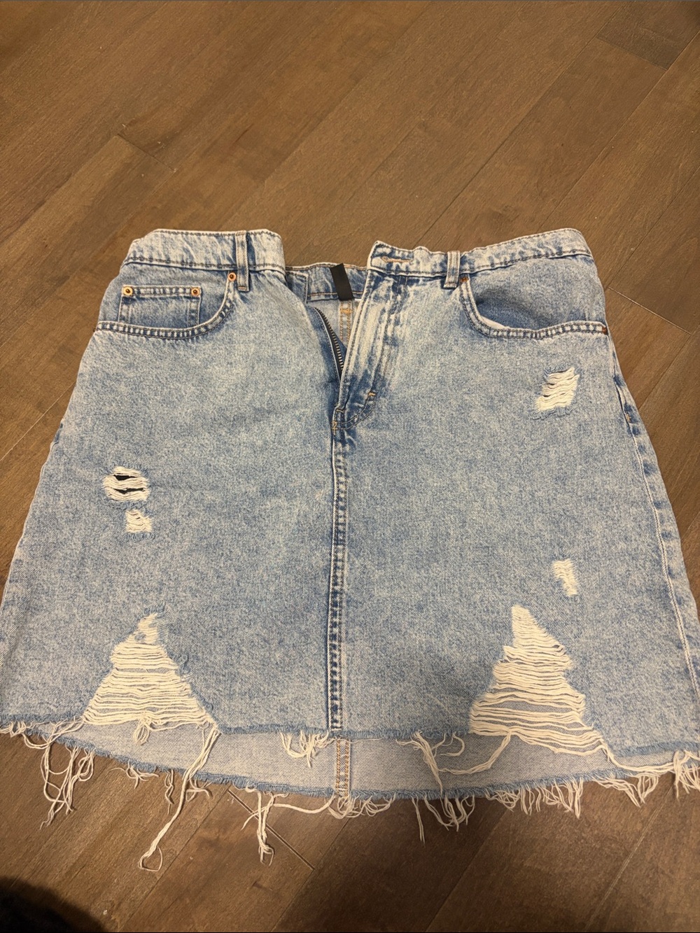 Light Blue Distressed Denim Skirt - Women's Casual A-Line